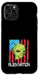 iPhone 11 Pro Funny Alien UFO USA Flag and Green Alien Head Case