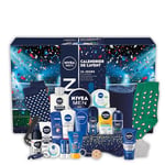 NIVEA MEN Calendrier de l'Avent 2024 pour 24 jours de surprises, Coffret Cadeau Homme pour patienter jusqu’à Noël, Calendrier de l'Avent beauté homme football avec soins visage corps & lèvres