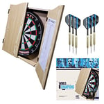 Target Darts Cible Champions du Monde avec 2 Jeux de fléchettes dans Un Coffret à Domicile Armoire, Sisal, Marron Clair, Standard