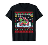 Santa Carrying Christmas Tree On Crane Truck Driver Sweater T-Shirt