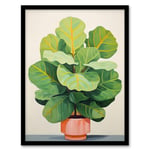 Full Bodied Fiddle Leaf Fig Watercolour Painting Pastel Colour Green Pink Large Potted Plant Art Print Framed Poster Wall Decor