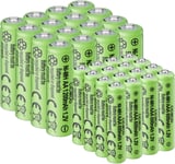 Piles Rechargeables Ni-MH, Lot de 32 Batterie Rechargeable AA et AAA, 16Pcs AA 1200mAh et 16Pcs AAA 600mAh 1.2V pour Produits Solaires, électroniques Quotidiens