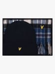 Lyle & Scott Lambswool Blend Checked Scarf and Beanie Gift Set - Herre - Blå - ONE SIZE