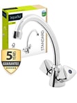 AquaSu® 795494 Robinet de lavabo standard à deux poignées avec buse de mélange économiseur d'eau, partie intérieure de la broche, fixation standard, noyau en laiton chromé