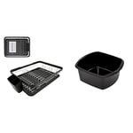 Anika 69049 Kitchen Dish Drainer Rack/Separate Cutlery Holder/Removable Drip Tray/Black Colour / 41 x 32 x 9.5cm & Addis 8 Litre Small Rectangular Plastic Washing Up Bowl, Black