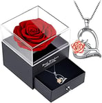 Rouge Rose eternelle avec Bijoux Argent 925,coeur en forme de fleur Collier Femme boîte de Roses,Pendentif avec Rose Conservée,Cadeau pour Elle la Noël,La Saint-Valentin,Fête des mères,Anniversaire