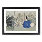 Big Box Art Man Sat in The Garden by Kamisaka Sekka Framed Wall Art Picture Print Ready to Hang, Black A2 (62 x 45 cm)