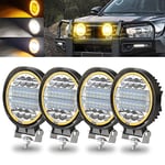 KaiDengZhe 4PCS 72W LED Spot Light Bar, Off Road LED Work Light with 4.5" Amber Strobe Halo Ring Off Road Pods Spot Flood Combo Light Off Road Driving Fog Light 12V-36V for Motorcycle SUV Boat Truck