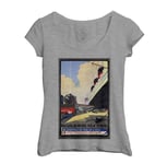 T-Shirt Femme Col Echancré Paris New York Paquebot Affiche Poster Vintage Voyage Art Deco 30's