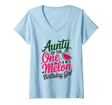 Womens Aunty Of The One In A Melon Birthday Girl Watermelon V-Neck T-Shirt