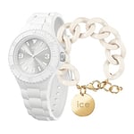 ICE-WATCH - Ice Generation White - White Watch for Women with Silicone Bracelet - 019139 (Small)+ Chain bracelet - Almond skin - XL mesh bracelet in off-white color (020353)