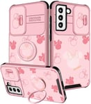 Qerrassa for Samsung Galaxy S21 FE Case with Camera Cover+Ring Holder, S21 FE Hard Case for Women Girly Cute Cartoon Funny Shockproof Phone Cases for Samsung S21 FE 6.4", Pk Mini