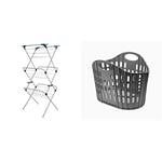 Minky 3 Tier Plus Clothes Airer & Addis Flat Easy Store Laundry Basket Hamper, Dark Grey, 38 Litre 518150