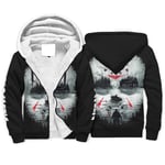 WellWellWell Halloween Horror Jason Mens Fleece Zipper Hoodie Wool Lined Slim Fit Plus Velvet Hoodie Tops with Pockets white s