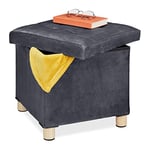 Relaxdays Tabouret de Rangement, Couvercle-Plateau, Pieds en Bois, Pouf carré, H x L x P : 35x38x38 cm, Gris foncé