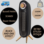 Russell Hobbs SCANDI Tower Heater 1200-2000W Black and Oak Effect Stylish Retro