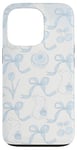 Coque pour iPhone 13 Pro Esthétique Bleu Clair Nœud Coquette Fleur & Lapin Cute Girl