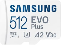 Carte MEMOIRE SAMSUNG 512G Micro SD Evo Plus 2024 avec Adaptateur SD Classe 10 Lecture 160 Mo/s Ecriture 160 Mo/s MB-MC512SA/EU