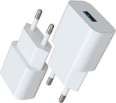 2x Chargeur Secteur - Adaptateur Usb Universel Mural (5v | 2a) - Compatible Avec Apple Iphone 15 14 13 Pro Mini Samsung Galaxy S24 - Blanc[L3971]