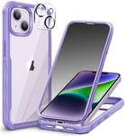 CENHUFO Anti Espion Coque iPhone 14 Plus, avec Protection écran Verre Trempé Anti Espion et Protecteur Caméra, 360° Antichoc Téléphone Housse Double Face Case Intégrale Etui Transparente - Violet