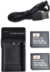 Lot de 2 batteries Li-ion et chargeur micro USB compatible avec Kodak EasyShare M2008 PlayFull Dual PlaySport PlayTouch V1253 Zi12 FinePix F100fd comme Sionyx Aurora SX-50