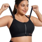 SYROKAN Soutien Gorge Femme Sport sans Armature Grande Taille Maintien Extreme à Impact Élevé Zipper Avant Bretelles Réglables Noir 95D