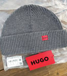 Genuine HUGO BOSS Grey FISHERMANS BEANIE Hat SOFT YARN Toque Cap 50485364