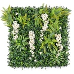 Artificial Living Wall Panels 1m x 1m, Green Plant Foliage Hanging Wisteria, Indoor Outdoor, Home Garden Decoration, Privacy Hedge Fence Screening, UV Stabilised, Waterproof, Natural Look (White x1)