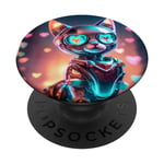 Cyborg Cyberpunk, chat mignon pour chat, maman, papa, robot, kawaii PopSockets PopGrip Interchangeable