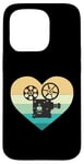 Coque pour iPhone 15 Pro Projecteur de cinéma en forme de cœur avec inscription « Ich liebe Kino »