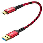 Câble USB C Court,0.3M 10Gbps Câble Transfert de Données USB A vers C,Cable USB C Android Auto Compatible avec Samsung A53 S22,Huawei P30,XIAOMI-Rouge