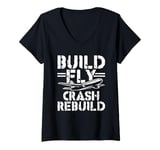 Womens Build Fly Crash Rebuild Remote Control Airplane RC Plane V-Neck T-Shirt