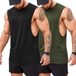 COOFANDY Mens Bodybuilding Tank Tops Muscle Workout Vest Loose Fit Gym Training Sleeveless Tshirt Men UK Black Army Green S