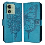 Sininen Kohokuvioitu Butterfly Pu-Kotelo, Joka On Yhteensopiva Motorola Edge 40 5G Global/Edge 2023 Us Kanssa