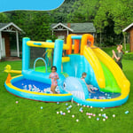 Château Gonflable 6 en 1 avec Souffleur,Max 180kg,Extérieur Toboggan-Panier de basket-Mur d'escalade-Piscine,‎455x370x215cm,Tissu Oxford,Modélisation