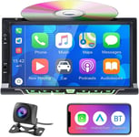 Autoradio Double Din De 7"" Pour Carplay Sans Fil & Android Auto, Récepteur Lecteur Cd/Dvd Pour Voiture Avec Écran Tactile, Bluetooth, Caméra De Recul, Rds/Am/Fm,Mirror Link,Subwoofer,Usb/Aux/Swc/Dsp