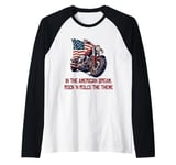 The American dream with patriotic flag and motorcycle Raglan Baseball Tee