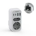 TESSAN Adaptateur Prise Anglaise, 6 en 1 Prise UK avec 2 USB C et 2 USB A, Adaptateur Type G France vers Irlande Angleterre Ecosse Malte Dubai Vietnam Arabie Saoudite Maldives Chypre Malaisie