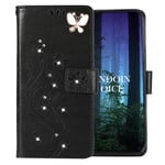 GrandoinChoice for Galaxy A51 Case, Bling Sparkly Diamonds Gems Butterfly Pattern PU Leather Magnetic Flip Cover with Card Slots Bookstyle Wallet Case for Samsung Galaxy A51 (Black)