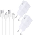 2 Pack Chargeur avec Câble pour Samsung Galaxy S10,S10 Plus,S10E,S9,S9 Plus,S8,A13,A14,A22,A23,A33,A34,A51,A52,A53,A04S,A05S, Chargeur Rapide de Rechange d'origine avec 1.5m Type-C Câble - Blanc