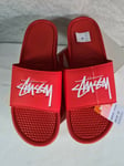 Nike x Stussy Benassi Slides Red & White CW2787 UK 14 New Boxed