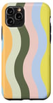 Coque pour iPhone 11 Pro Jaune, rose et orange, rayures ondulées pastel, esthétique des années 70