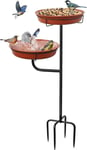 Mangeoire À Oiseaux Autoportante Pour L'Extérieur,Sur Pied,Mangeoire À Oiseaux Et Bol De Bain Pour Oiseaux,Décoration Amovible,Pour Jardin,Terrasse,Cour,Pelouse,4 Piquets En Métal À