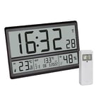 TFA Dostmann Horloge murale digitale XL, 60.4523.01, avec température extérieure/intérieur, horloge radiopilotée avec fuseaux horaires, jour de la semaine en français, date, noir