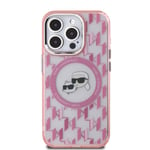 Étui Karl Lagerfeld pour iPhone 15 Pro 6.1  rose étui rigide IML Monogram Karl&Choupette Head MagSafe - Neuf