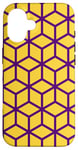 Coque pour iPhone 16 Mustard Yellow Purple Hexagons Cubes Box Pattern