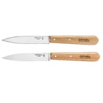 Set 2 couteaux office lames lisse et crantée 10 cm couleur naturel Opinel