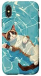 Coque pour iPhone X/XS Chat amusant en raquettes à neige dans l'eau de la piscine