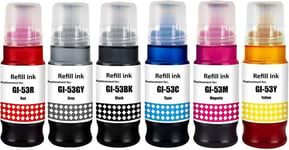 GI-53 GI53 Compatible Bouteilles d'encre Remplacement pour Canon GI-53 GI53 Compatible pour Canon PIXMA G650 G550 (6-Pack, Noir Cyan Magenta Jaune Rouge Gris)