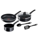 Tefal C2789602 Batterie de cuisine 6 pieces, Casserole, Poele, Sauteuse + couv verre, Induction, Antiadhésif, Fabriqué en Fran